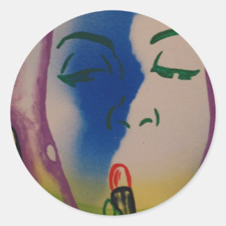 Sticker Rond Pop Art Lady avec bâton à lèvres