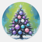 Sticker Rond Pop Art Synthwave Noël avec Acid Green Violet (Devant)