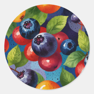 Sticker Rond Pop Art Watercolor Blueberries Motif