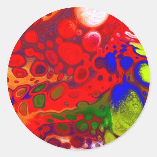Sticker Rond Pop couleur | Rouge Bleu Fluide Art (Devant)
