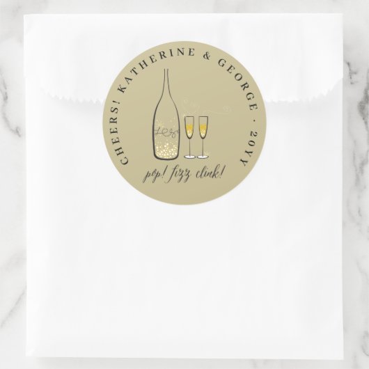 Sticker Rond Pop Fizz Clink Champagne doré pétillant Chic (Sac)