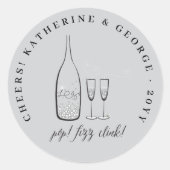 Sticker Rond Pop Fizz Clink Élégant Argent Champagne Chic Photo (Devant)