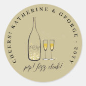 Sticker Rond Pop Fizz Clink Gold Champagne élégant Bubbly Chic (Devant)