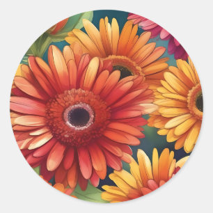 Sticker Rond Pop Gerbera Daisy Motif