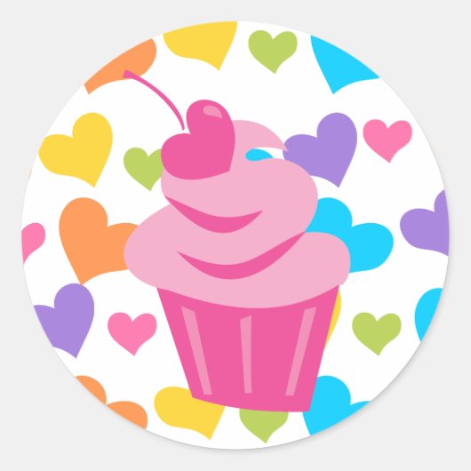 Sticker Rond Pop Heart Cupcake (Devant)
