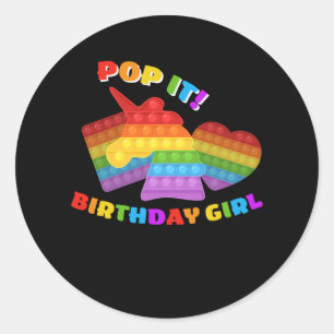 Sticker Rond Pop It Dot Day Unicorne Pour Fille Anniversaire