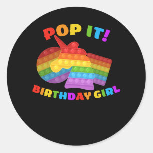 Sticker Rond Pop It Dot Day Unicorne Pour Fille Anniversaire