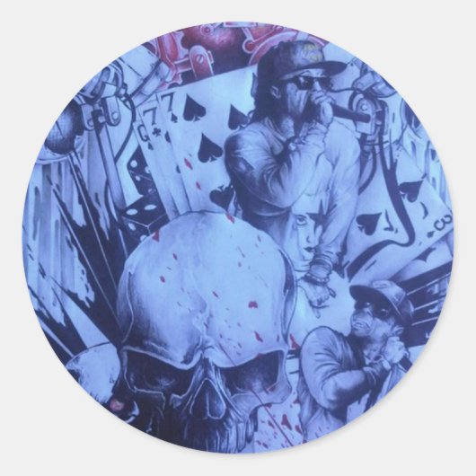 Sticker Rond Pop Musicians Blue Purple Art Imprimer (Devant)