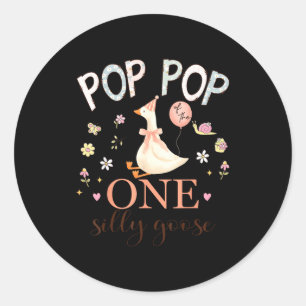 Sticker Rond Pop pop de la fille du premier anniversaire d'une 