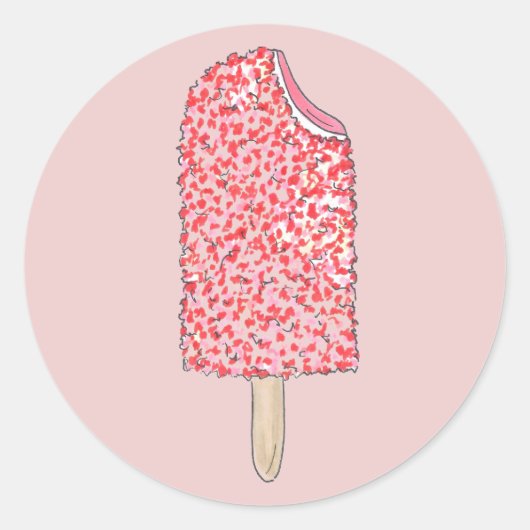 Sticker Rond Pop Popsicle de crème glacée rose fraise (Devant)