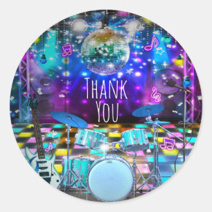 Sticker Rond POP Rock STAR DANCE PARTY Anniversaire Faveur musi