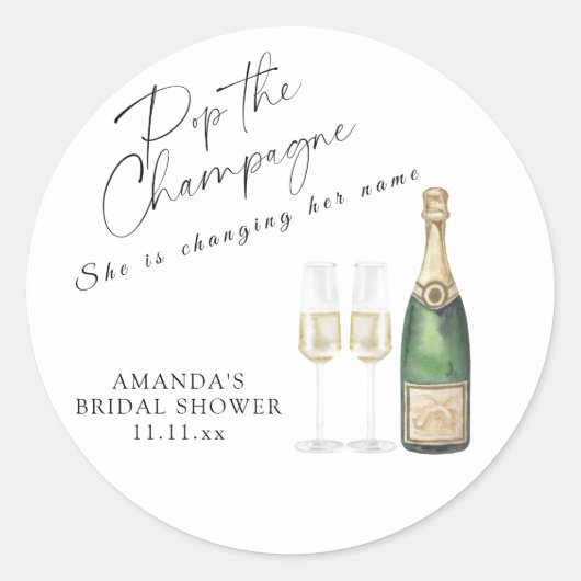 Sticker Rond Pop the Champagne Bridal shower (Devant)