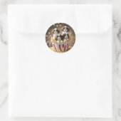 Sticker Rond Popcorn Cavalier Spaniel Chiots, (Sac)