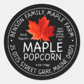 Sticker Rond Popcorn d'érable noir avec feuille d'érable rouge (Devant)