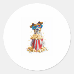 Sticker Rond Popcorn Pup � Movie Night Chien