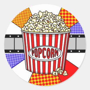 Sticker Rond Popcorn rétro et film film bande de film Pop Art