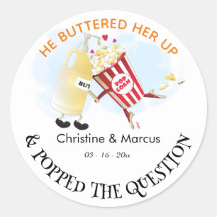 Sticker Rond Popped The Question Popcorn & Butter Fiançailles
