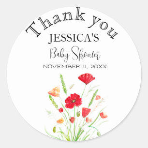 Sticker Rond Poppies Fleurs Pavot Baby shower fille Fleur sauva