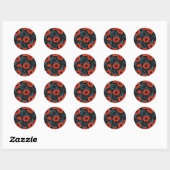 Sticker Rond Poppies, rouge et bleu sur noir (Feuille)