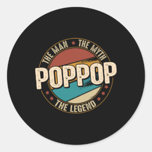 Sticker Rond Poppop Man Myth Légende Drôle Fête des pères Poppo