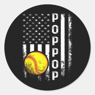 Sticker Rond Poppop Softball Drapeau Amérique Hommes Femmes Vin
