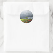 Sticker Rond Poppy Field et ciel nuageux (Sac)