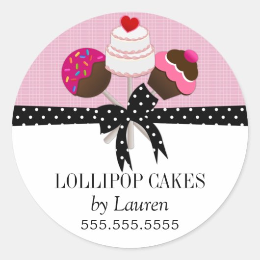 Sticker Rond Pops de gâteau Pink Boulangerie Box Seaux (Devant)