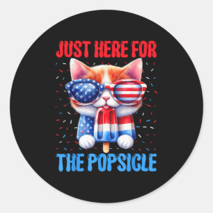 Sticker Rond Popsicle 4 juillet Chat Américain Drapeau Patriot