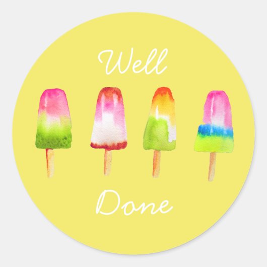 Sticker Rond Popsicle bloc de glace été aquarelle mignonne ense (Devant)