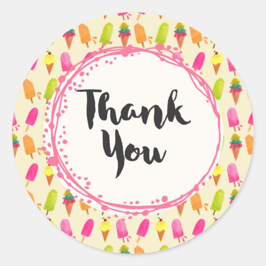 Sticker Rond Popsicles et crème glacée Motif d'été Merci (Devant)