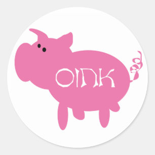 Sticker Rond Porc krouik-krouik rose