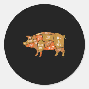 Sticker Rond Porc Viande Fumée Amoureux Drôle Barbecue Chef Gri