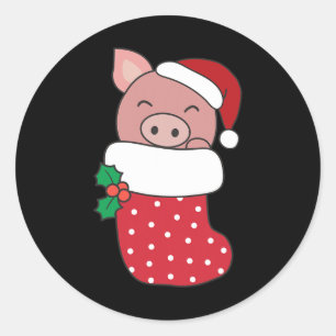 Sticker Rond Porcs Mignons Dans Les Bas De Noël Pour Cochon De