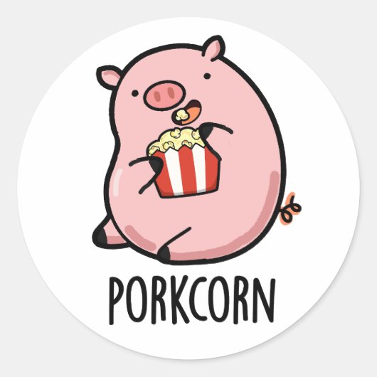 Sticker Rond Porkcorn Funny Popcorn Pun (Devant)
