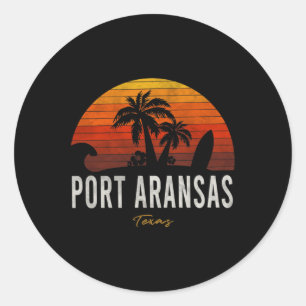 Sticker Rond Port Aransas Tx Texas Beach Palms Surf de vacances