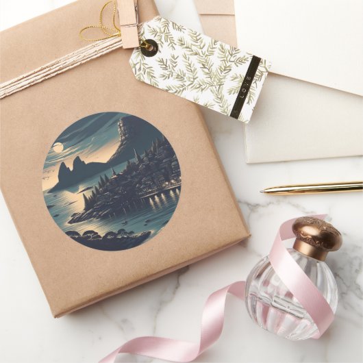 Sticker Rond Port au clair de lune (Cadeaux)
