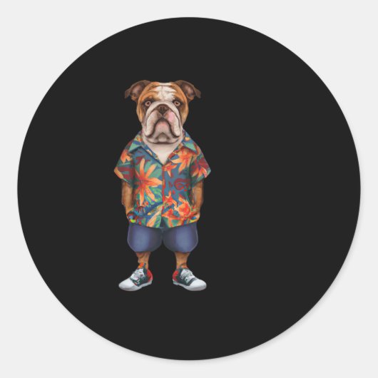 Sticker Rond Portant Un Hawaï Et Des Shorts (Devant)