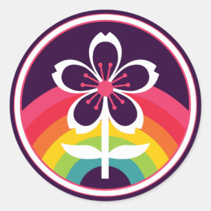 Sticker Rond porte - clé de fleurs de cerisier arc-en-ciel