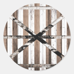 Sticker Rond Porte de grange rustique multi-bois blanc et marro