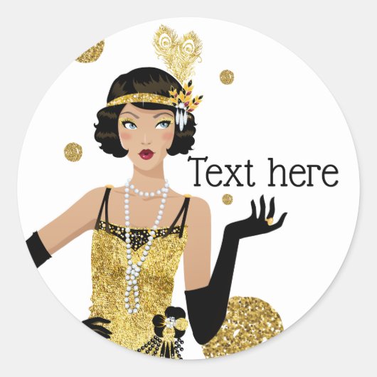 Sticker Rond Porte fille 1920 flapper, Art Déco (Devant)