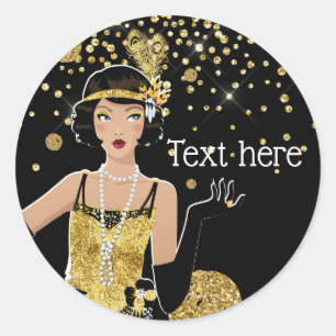 Sticker Rond Porte fille 1920 flapper, Art Déco