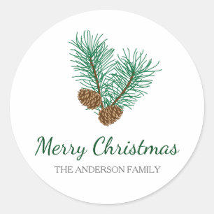Sticker Rond Portes de pin et branches de pin Joyeux Noël