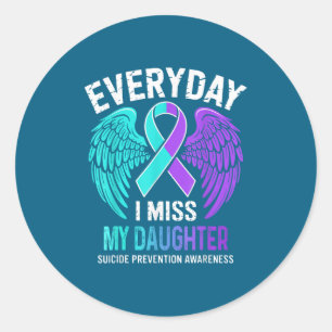 Sticker Rond Portez du sarcelle & du violet Je Miss Ma Fill