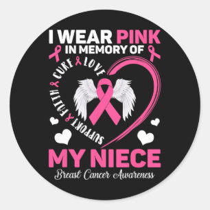 Sticker Rond Portez Le Rose En Mémoire De Ma Nièce Cancer Du Se
