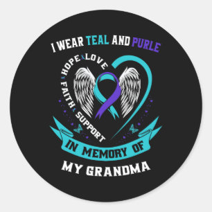 Sticker Rond Portez Turquoise et violet pour mon grand-mère qui