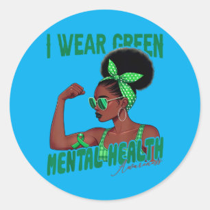 Sticker Rond Portez Vert Sensibilisation à la santé mentale Fem