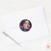 Sticker Rond Portrait Abstrait avec Reflets Néon (Enveloppe)
