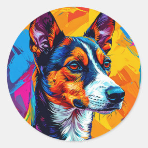Sticker Rond Portrait abstrait de chien Basenji