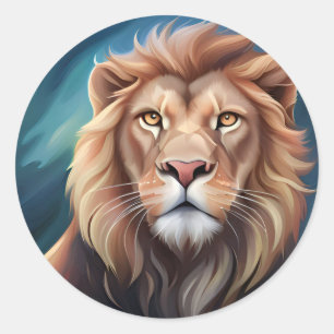 Sticker Rond Portrait Art numérique Lion-56556