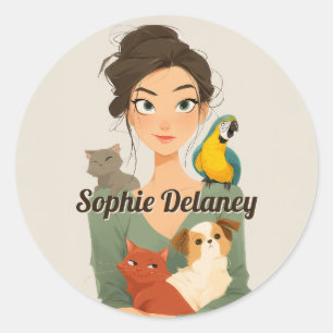 Sticker Rond Portrait cosy de Pet Lover